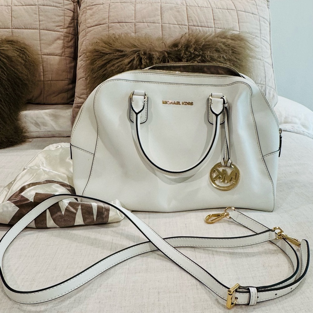 Michael Kors White  Satchel with Gold Accents
